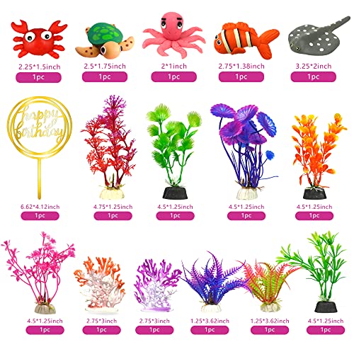 DRWATE 16 PCS Sea Ocean Cake Toppers Under the Sea Ocean Animals Birthday Cake Decorations for Sea Ocean Theme Baby Shower Birthday Party Supplies (Ocean) - Image 2
