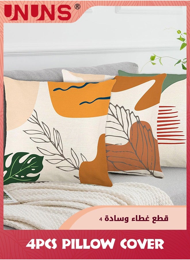 UNUNS - Set Of 4 Cushion Covers,Abstract Boho Pillow Covers,18x18 Inches Cushion Couch Sofa Pillowcases,For Couch Sofa Bed Indoor Outdoor Patio Home Decor - Image 1