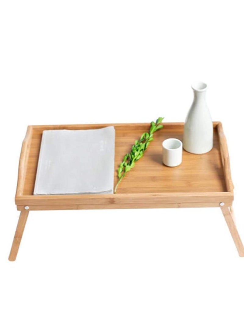 صينية إفطار من الخيزران مع مقبض وأرجل قابلة للطي، طاولة كمبيوتر سرير مستطيلة قابلة للطي 50x30 سم - Image 2