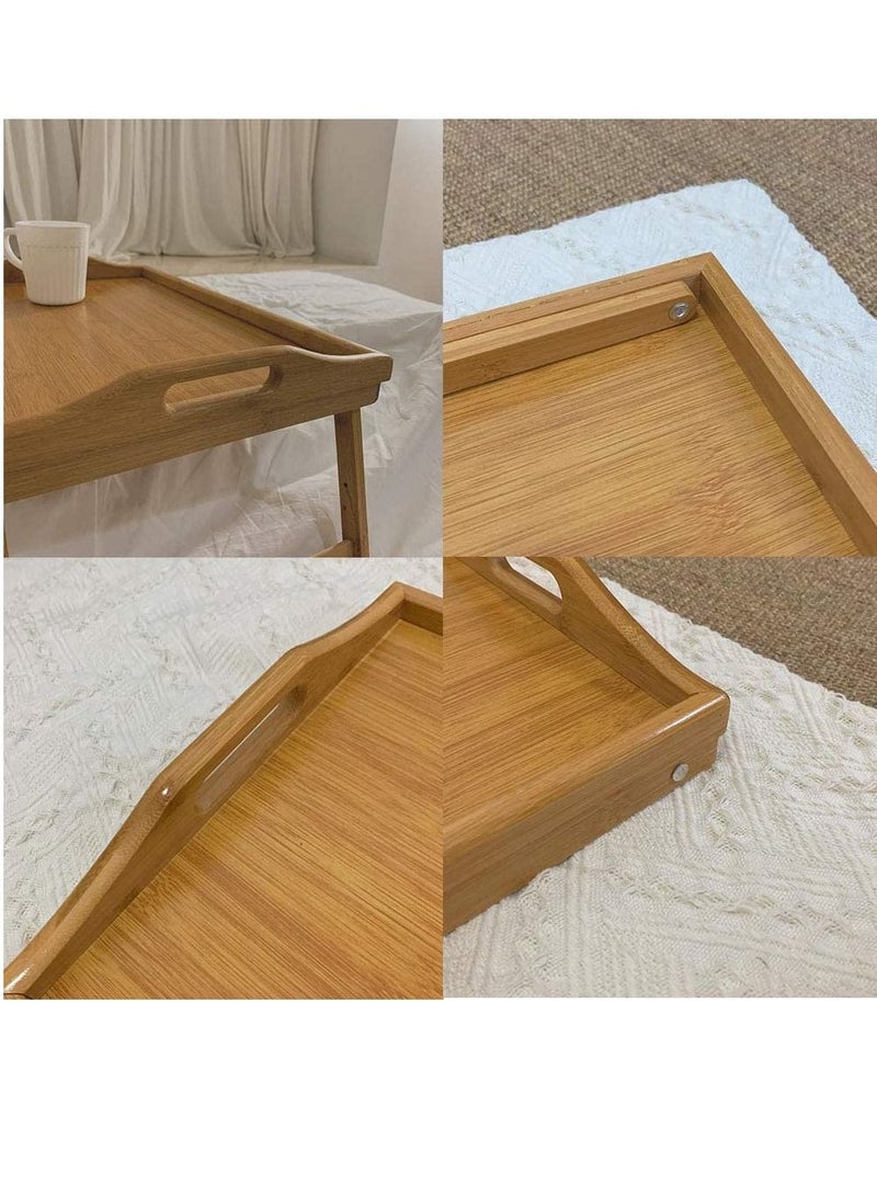 صينية إفطار من الخيزران مع مقبض وأرجل قابلة للطي، طاولة كمبيوتر سرير مستطيلة قابلة للطي 50x30 سم - Image 3