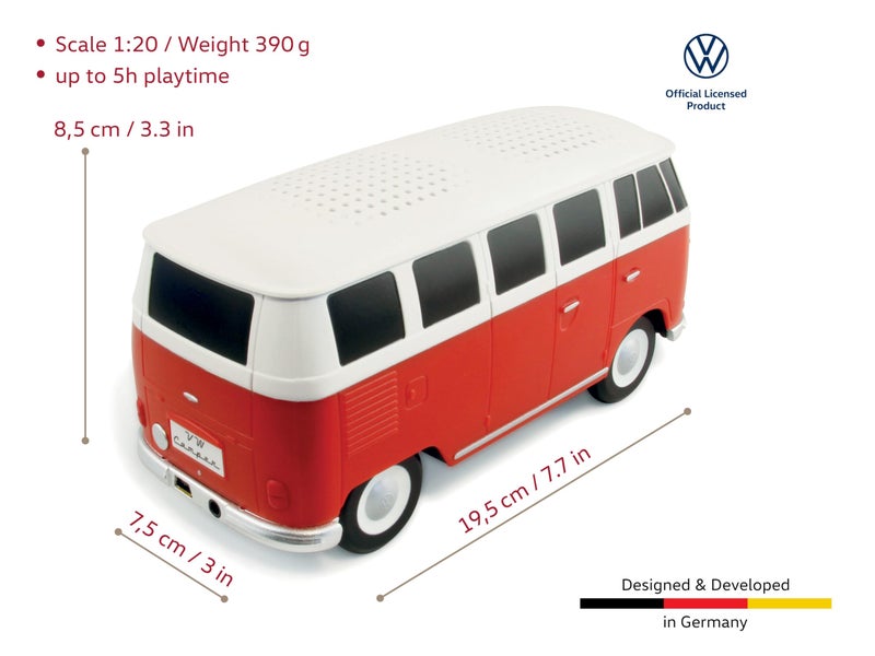 BRISA VW Collection - Volkswagen Portable Bluetooth Speaker Wireless Box with Rechargable Battery T1 Bus Campervan (Scale: 1:20/Classic Bus) (Red) - Image 3
