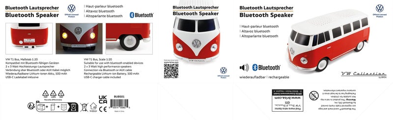 BRISA VW Collection - Volkswagen Portable Bluetooth Speaker Wireless Box with Rechargable Battery T1 Bus Campervan (Scale: 1:20/Classic Bus) (Red) - Image 4