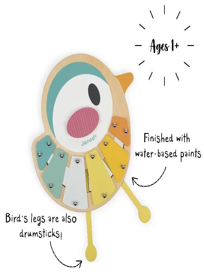 Janod Pure Bird Wooden Children's Xylophone - Ages 1+ - J05163