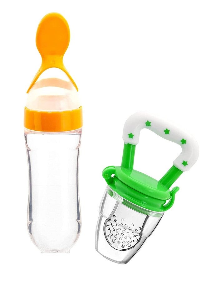 Lappu Baby Rice Paste Milk Bottle Food Feeder & Baby Fruit Nibbler (Yellow-Green) - Image 1