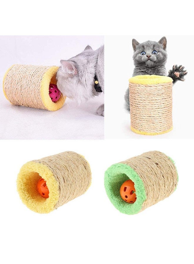 إيميلي بيتس عمود خدش للقطط مصنوع من نبات السيزال مع بكرة خدش مجوفة صغيرة مع جرس باللون الأصفر - Image 2