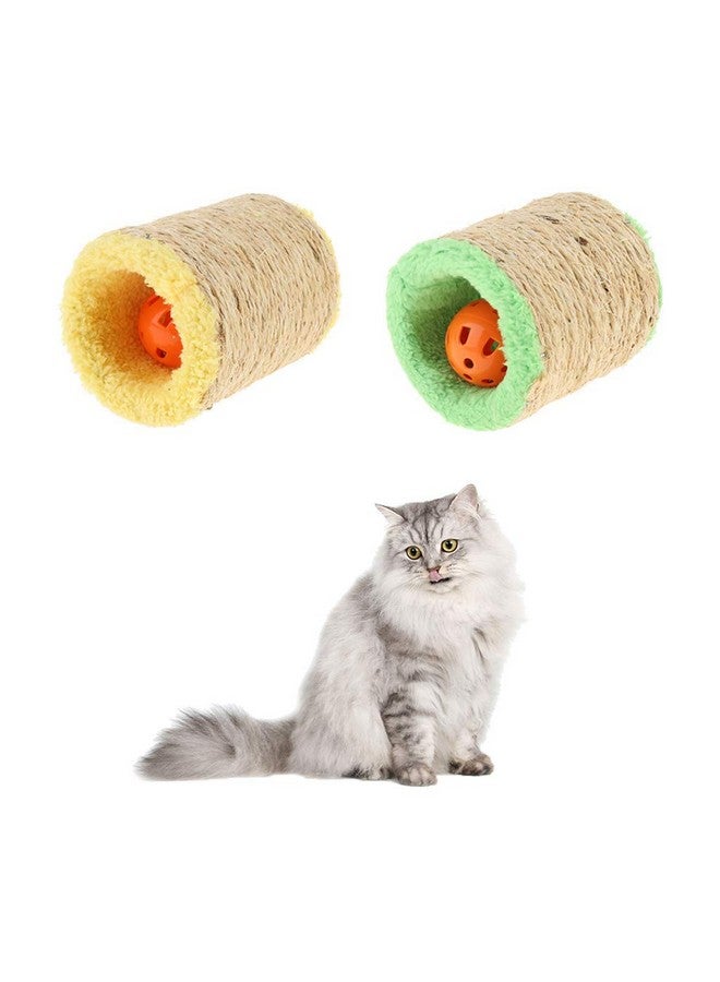 إيميلي بيتس عمود خدش للقطط مصنوع من نبات السيزال مع بكرة خدش مجوفة صغيرة مع جرس باللون الأصفر - Image 4