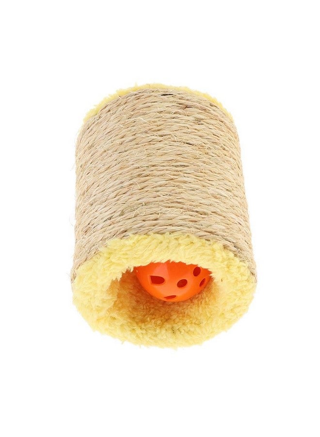 إيميلي بيتس عمود خدش للقطط مصنوع من نبات السيزال مع بكرة خدش مجوفة صغيرة مع جرس باللون الأصفر - Image 1
