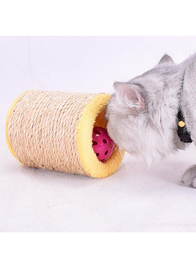 إيميلي بيتس عمود خدش للقطط مصنوع من نبات السيزال مع بكرة خدش مجوفة صغيرة مع جرس باللون الأصفر - Image 3