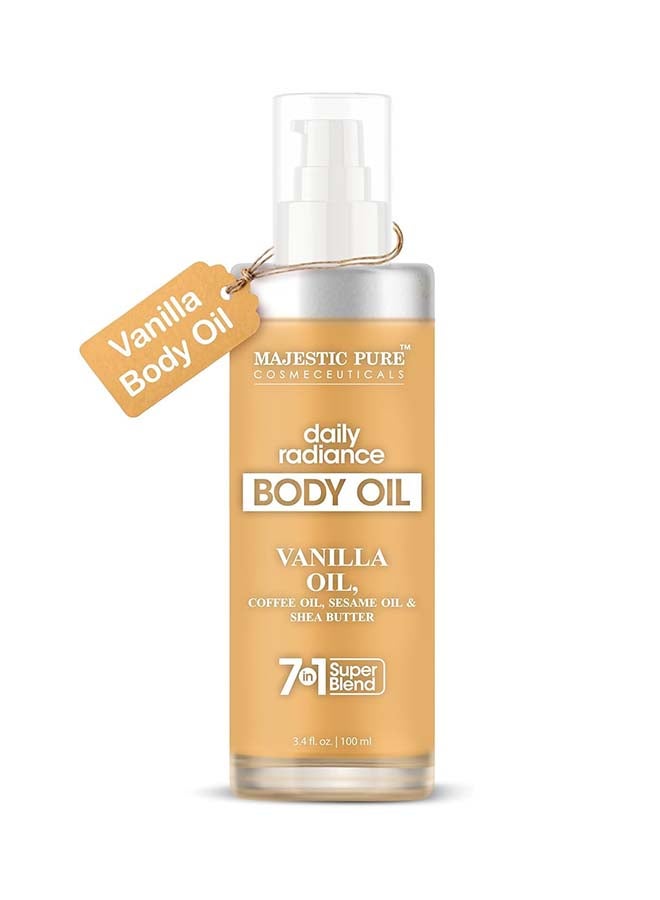 Majestic Pure Vanilla Body Oil - 100% Pure And Natural with Shea Butter, Coffee, Sesame Oils- After Shower Body Oils for Women and Men - Scented, Radiant, Firming Massage Oil - 100ml - Image 1