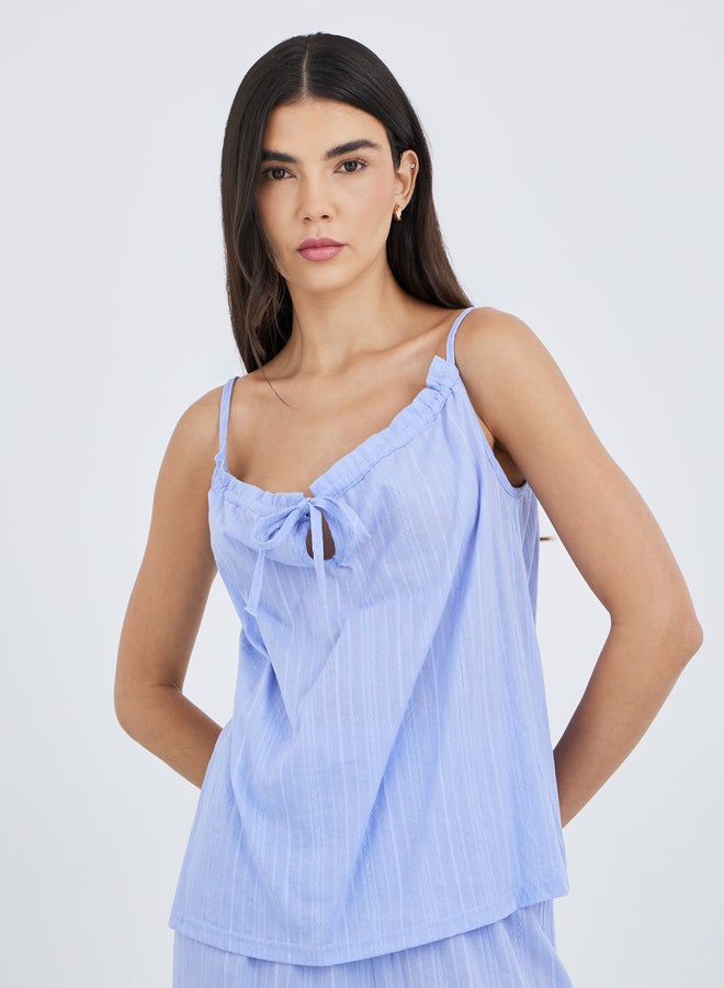 ستايلي طقم بيجامة كامي بربطة أمامية مكشكشة مخططة بالقطن من ستايلي - Image 2