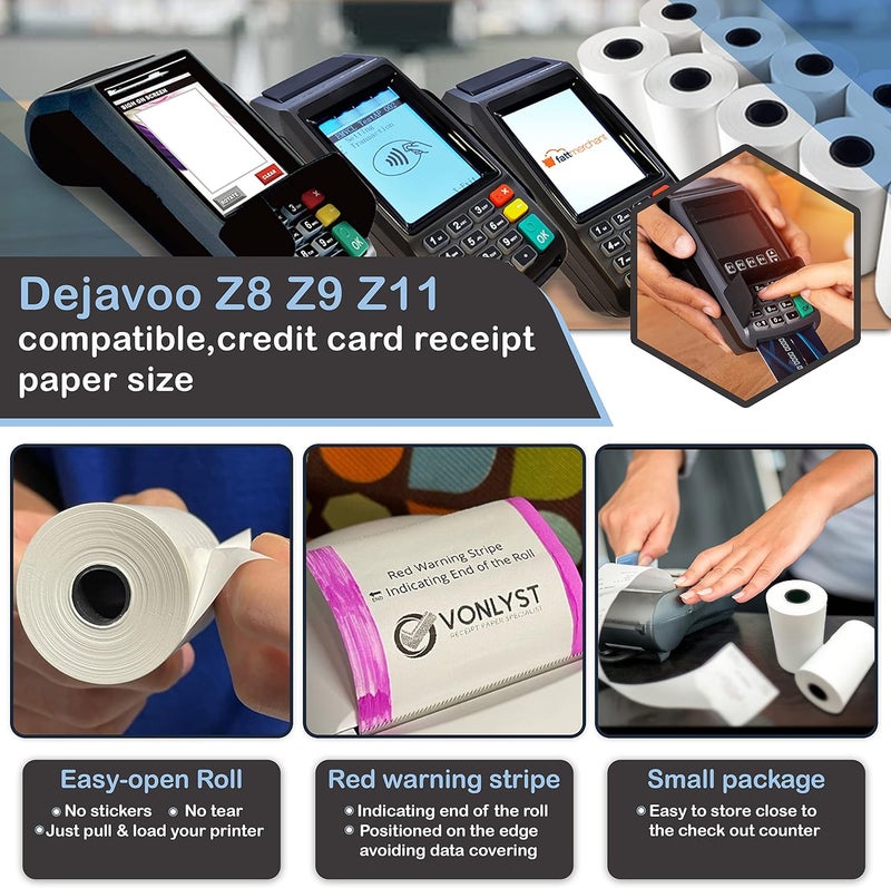 Vonlyst Credit Card Machine Paper Roll for Dejavoo P1 P3 P8 QD1 QD2 Z8 Z9 Z11 (20 rolls) - Image 2