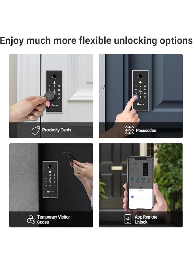 إيزفيز قفل باب ذكي DL03 برو بخاصية الغلق التلقائي مزود بـ 5 طرق للفتح بما في ذلك بصمة الإصبع وإمكانية كشف محاولات الاختراق مناسب للأبواب بسمك من 20 إلى 65 ملم مع إمكانية الفتح عن بُعد عبر التطبيق من EZVIZ - Image 3
