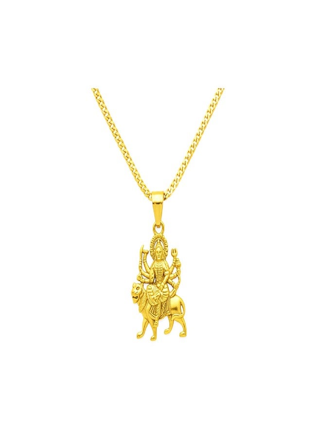 CHARMS Durga Maa Gold Finish Pendant – Powerful Sherawali Mata Devotional with Chain - Image 1