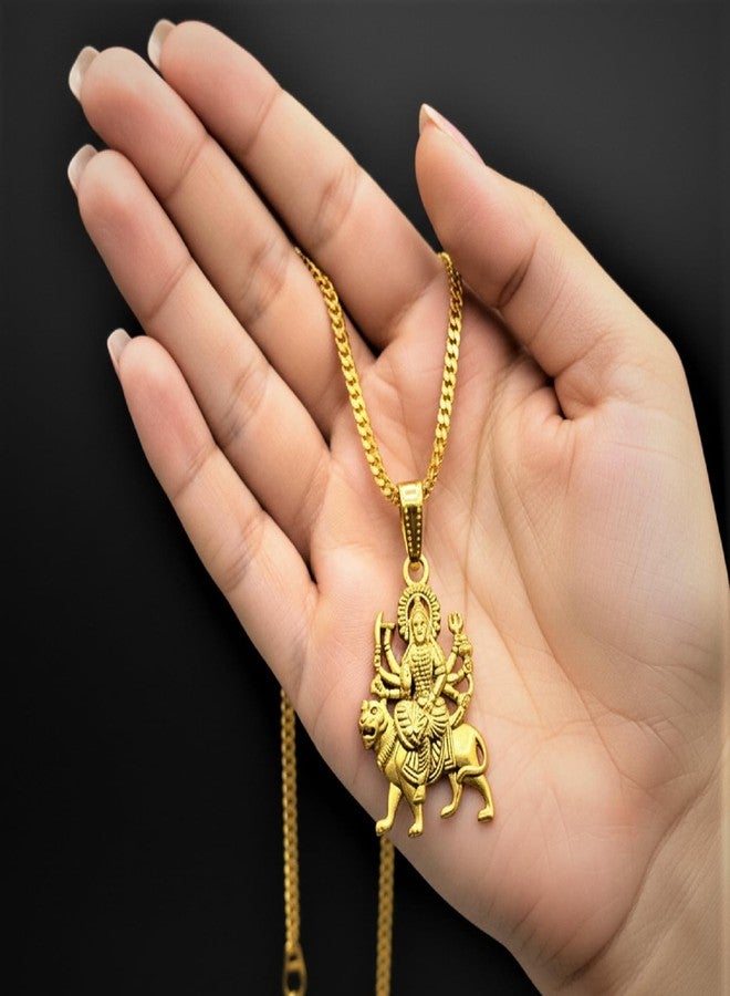 CHARMS Durga Maa Gold Finish Pendant – Powerful Sherawali Mata Devotional with Chain - Image 3