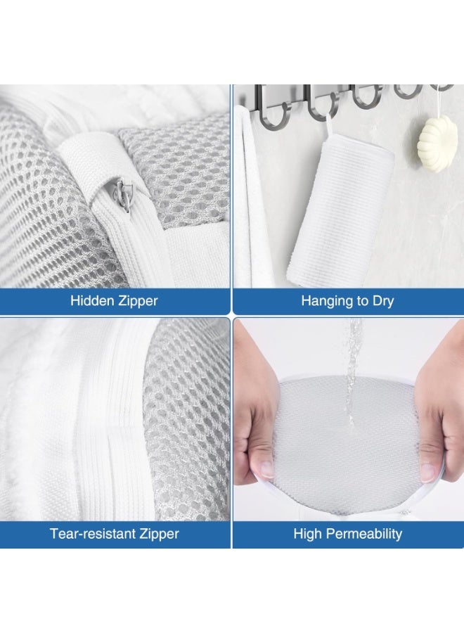 Shoe Washing Bag for Washing Machine, Fluffy Fibers Keep 360° Wrap-around Cleaning, 2 Pairs Adjustable Shoe Trees, Durable Hidden Zipper Reusable Shoe Laundry Bag for Sneaker Gym Shoes White - Image 5