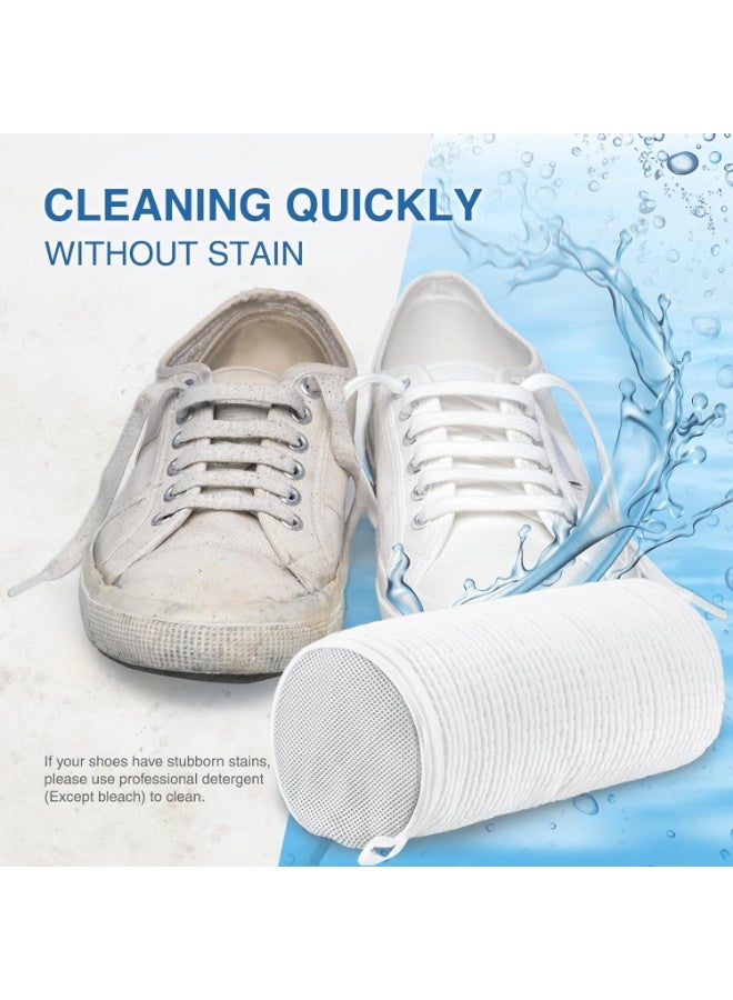 Shoe Washing Bag for Washing Machine, Fluffy Fibers Keep 360° Wrap-around Cleaning, 2 Pairs Adjustable Shoe Trees, Durable Hidden Zipper Reusable Shoe Laundry Bag for Sneaker Gym Shoes White - Image 3