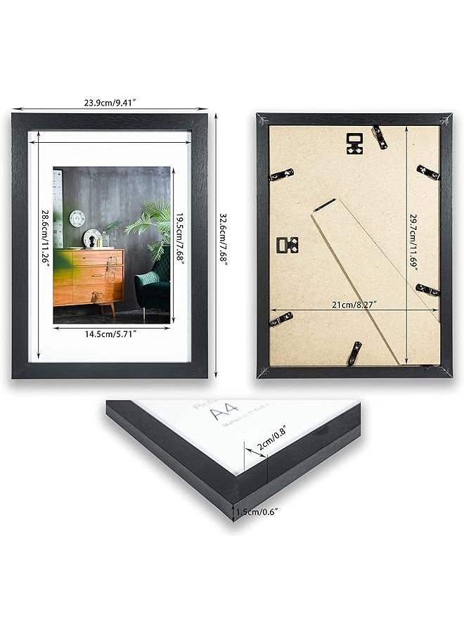erorex A4 Photo Frames Set Of 3 Matted For 6X8 Or Display A4 Without Mount Glass Window Tabletop Or Wall Mount Black  - Image 4