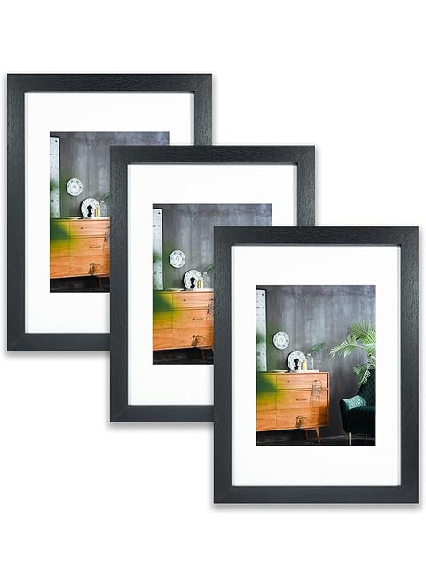 A4 Photo Frames Set Of 3 Matted For 6X8 Or Display A4 Without Mount Glass Window Tabletop Or Wall Mount Black