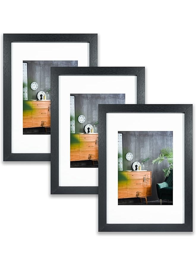 erorex A4 Photo Frames Set Of 3 Matted For 6X8 Or Display A4 Without Mount Glass Window Tabletop Or Wall Mount Black  - Image 1