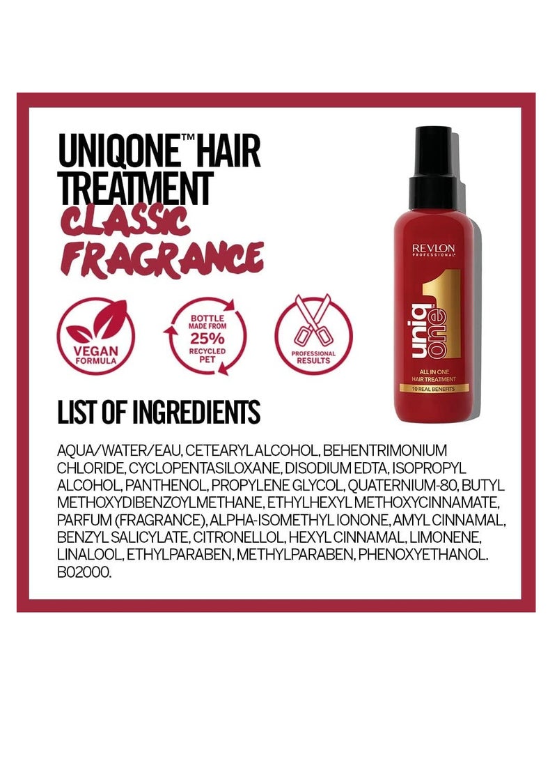Revlon Professional Uniqone Hair Treatment Moisturizing Leave in Hair Treatment Repair for Damaged Hair Hair Treatment Classic Fragrance 150 ml - Image 3