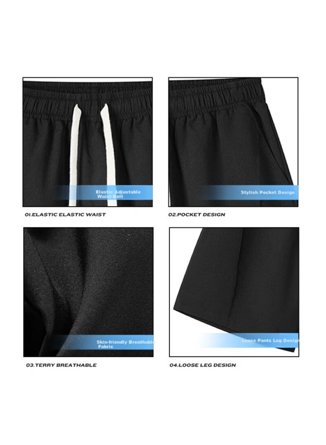 Warrior Men's Ice Silk Five-point Shorts Summer Men's Breathable Loose Pants Men's Quick-drying Casual Basketball Pants Black L