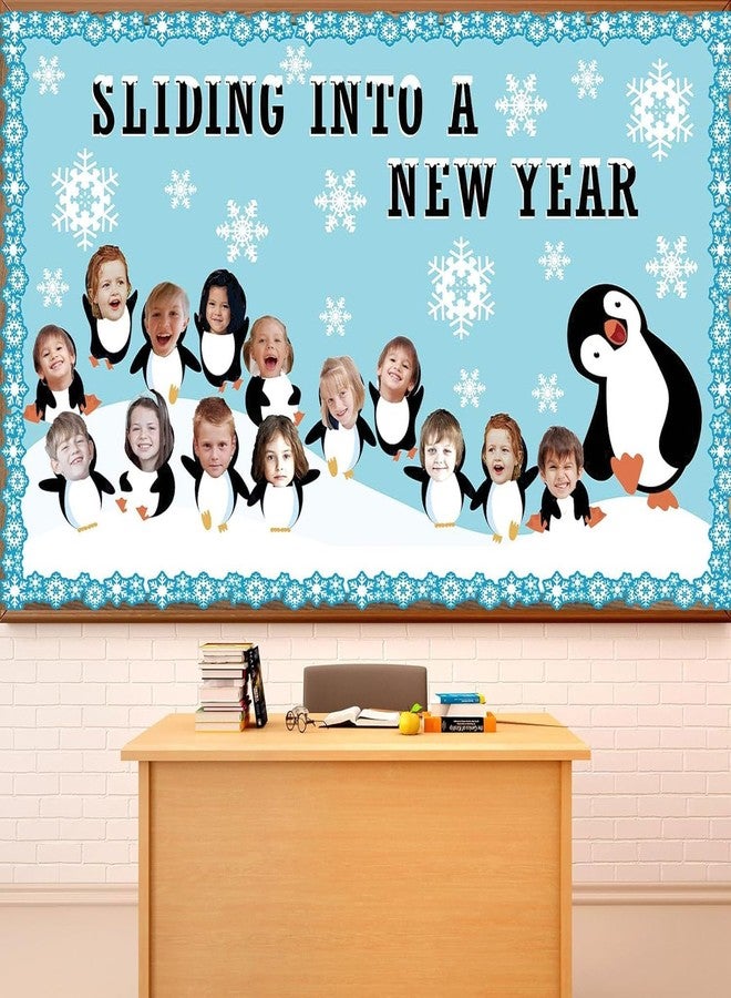 CHUNNIN 70PCS Winter Penguin Snowflakes Cutouts Kit DIY Photo Sliding INTO A New Year Bulletin Board Set for School Holidays Classroom Decor - Image 1