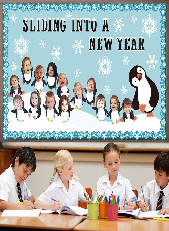 CHUNNIN 70PCS Winter Penguin Snowflakes Cutouts Kit DIY Photo Sliding INTO A New Year Bulletin Board Set for School Holidays Classroom Decor - Image 4