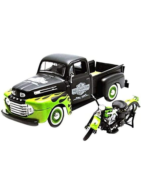 M And J Toys 32171 1 24 Scale Harley Davidson Ford F1 Pick Up 1948 With Motorcycle Assorted