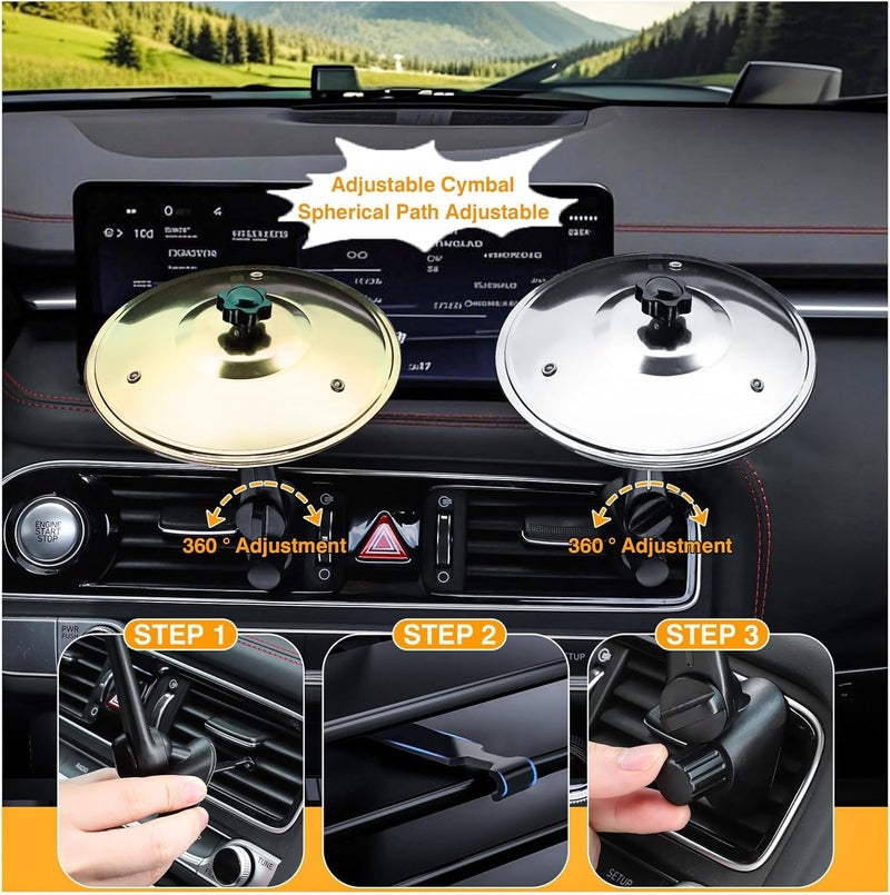 RYIOYK Mini Car Crash Cymbal for Air Vent (2 Pack), Car Drum Crash Cymbal for Endless Rhythmic Fun, Crisp Sound Percussion Drum Accessory, Fun Dashboard Accessory for All Type of Vehicles (Gold and silver) - Image 2