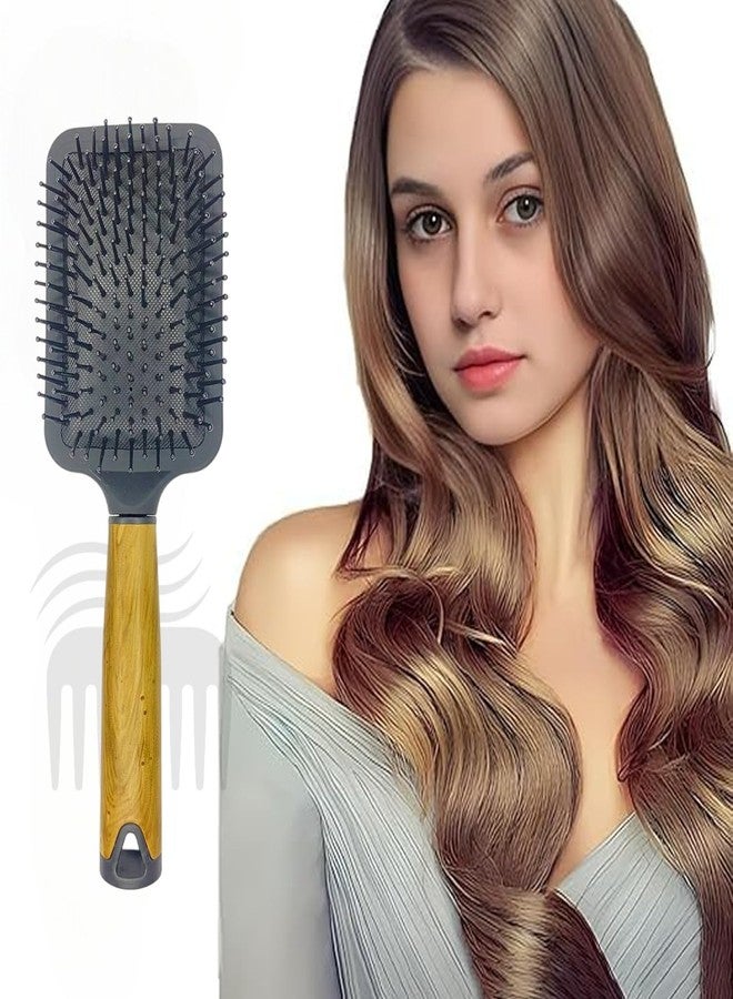 Combelle Professional Paddle Hair Brush 24.5 cm - Anti-Static Detangling Cushion Brush with Wooden Handle & Nylon Bristles - For Wet & Dry Hair - Unisex Styling Tool - Image 1