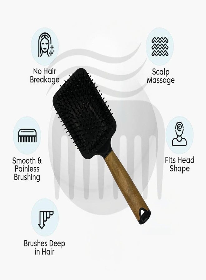 Combelle Professional Paddle Hair Brush 24.5 cm - Anti-Static Detangling Cushion Brush with Wooden Handle & Nylon Bristles - For Wet & Dry Hair - Unisex Styling Tool - Image 5