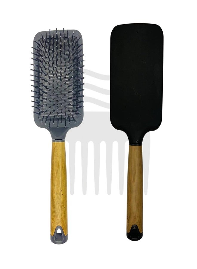 Combelle Professional Paddle Hair Brush 24.5 cm - Anti-Static Detangling Cushion Brush with Wooden Handle & Nylon Bristles - For Wet & Dry Hair - Unisex Styling Tool - Image 4