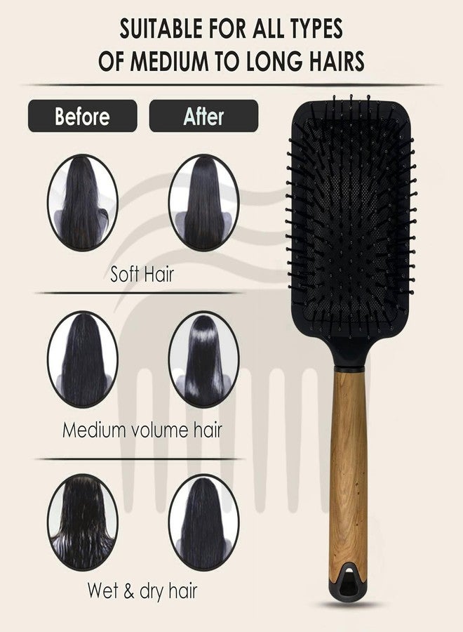 Combelle Professional Paddle Hair Brush 24.5 cm - Anti-Static Detangling Cushion Brush with Wooden Handle & Nylon Bristles - For Wet & Dry Hair - Unisex Styling Tool - Image 3