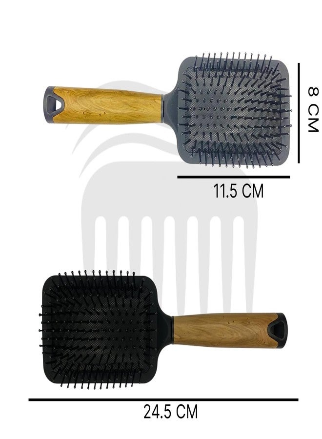 Combelle Professional Paddle Hair Brush 24.5 cm - Anti-Static Detangling Cushion Brush with Wooden Handle & Nylon Bristles - For Wet & Dry Hair - Unisex Styling Tool - Image 2