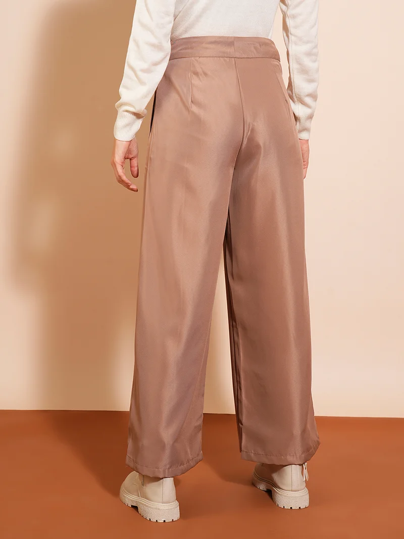 globus Women Solid Flared High-Rise Pleated Trousers