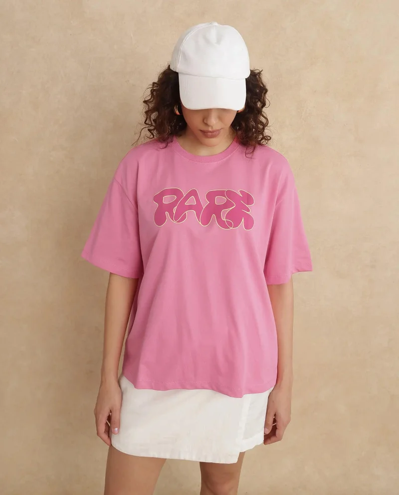 Rareism Women's Typography Print Oversized T-Shirt