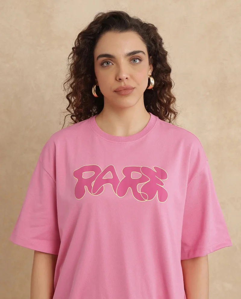 Rareism Women's Typography Print Oversized T-Shirt