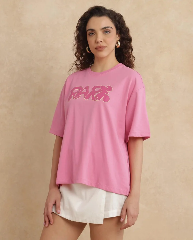 Rareism Women's Typography Print Oversized T-Shirt