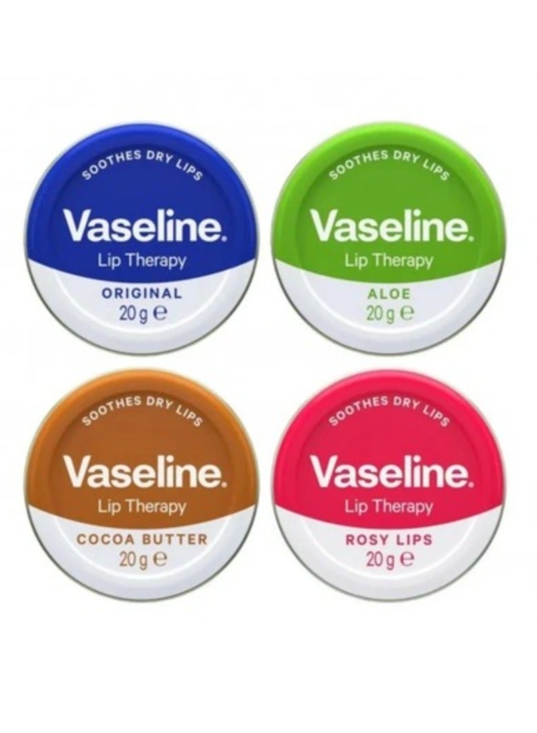 Vaseline Vaseline Lip Balm 4 X 20g (Rosy Lips, Cocoa Butter, Aloe, Original) Lip Balm Set Bundle with Glameno Drawstring Organza Bag  - Image 1