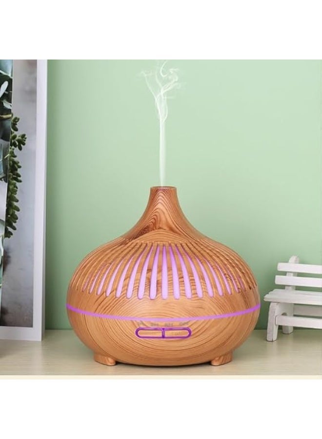 Ultrasonic Electric Essential Oil Diffuser 550ml - Elegant Wooden Shape (Brown/Beige) with Remote Control - 7 Colors LED Light, Timer - Humidifier for Home and Office (Beige) - Image 1