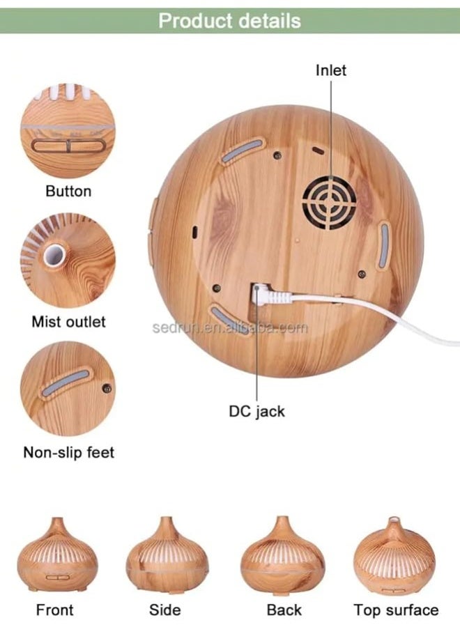 Ultrasonic Electric Essential Oil Diffuser 550ml - Elegant Wooden Shape (Brown/Beige) with Remote Control - 7 Colors LED Light, Timer - Humidifier for Home and Office (Beige) - Image 4
