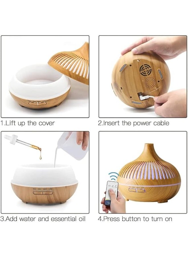 Ultrasonic Electric Essential Oil Diffuser 550ml - Elegant Wooden Shape (Brown/Beige) with Remote Control - 7 Colors LED Light, Timer - Humidifier for Home and Office (Beige) - Image 3