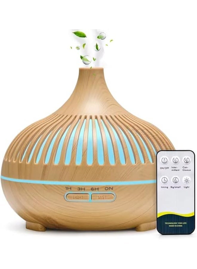 Ultrasonic Electric Essential Oil Diffuser 550ml - Elegant Wooden Shape (Brown/Beige) with Remote Control - 7 Colors LED Light, Timer - Humidifier for Home and Office (Beige) - Image 2