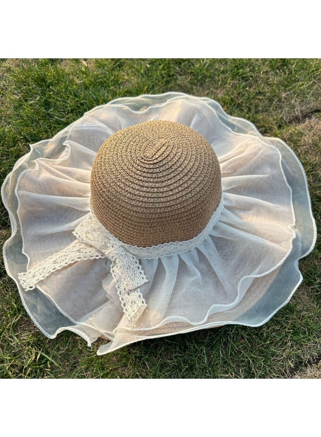 Women Summer Straw Hat Sun UV Protection Wide Brim Breathable Beach Visor Hats