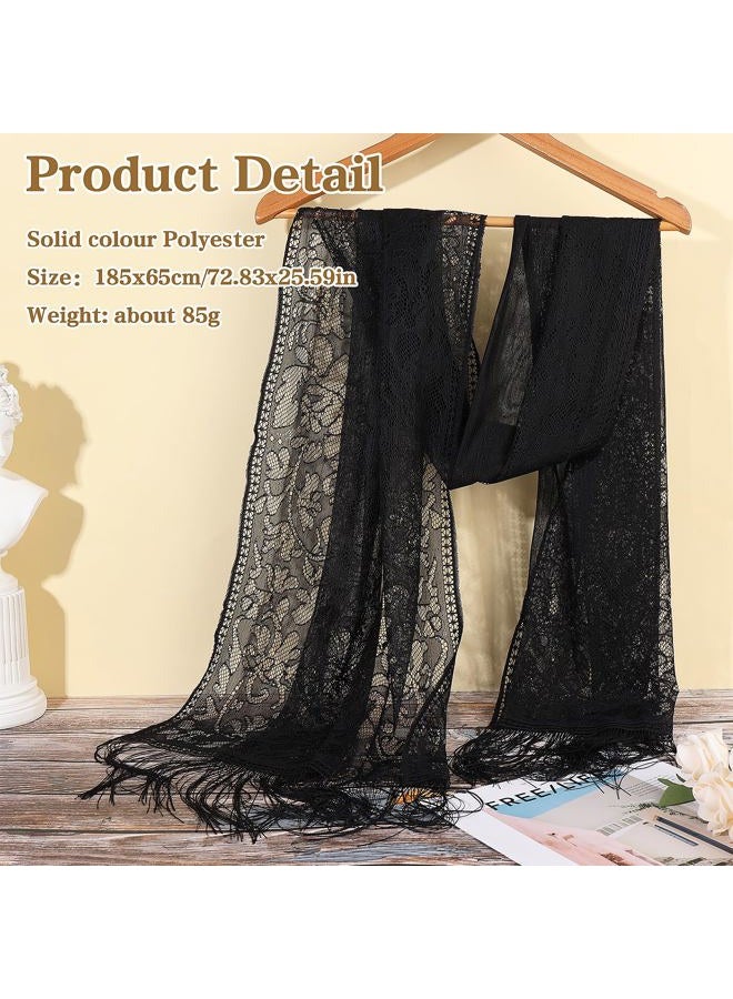Jeffdad Lace Stole, Women's Festive Shawl, Lace Scarf with Tassels, Festive Stole for Evening Dress, Shawl for Evening, Party, Mesh, Wedding Scarves (Black) - Image 4