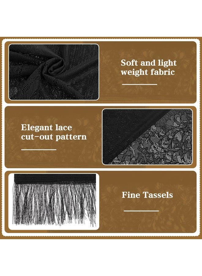 Jeffdad Lace Stole, Women's Festive Shawl, Lace Scarf with Tassels, Festive Stole for Evening Dress, Shawl for Evening, Party, Mesh, Wedding Scarves (Black) - Image 5