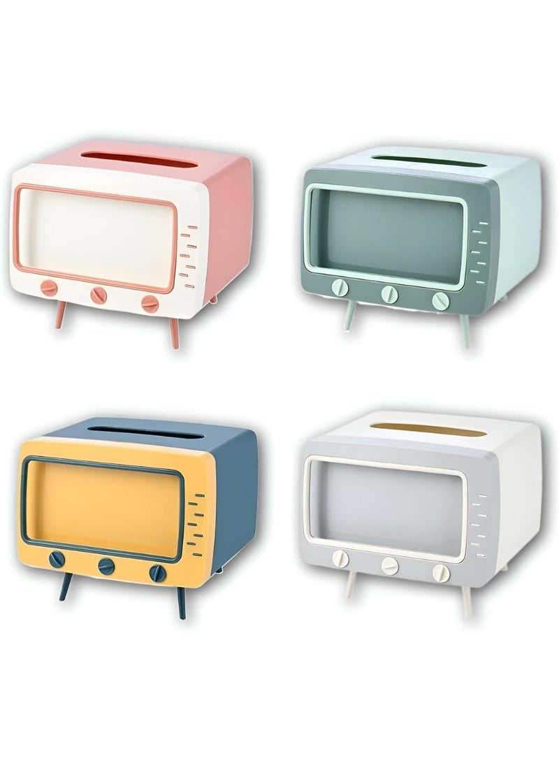 Plastic mobile phone holder with a tissue box in the shape of a classic TV - innovative design, versatile for decoration and practical use - Image 1