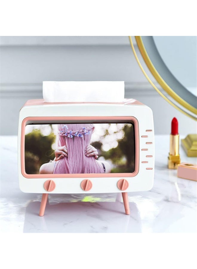 Plastic mobile phone holder with a tissue box in the shape of a classic TV - innovative design, versatile for decoration and practical use - Image 5