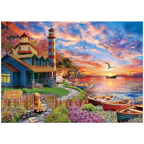 BenBen Puzzles for Adults 1000 Pieces Sunset Lighthouse Jigsaw Puzzles with Letters or Patterns on Back Challenging Puzzles for Family Game Night Home Dcor - Image 1