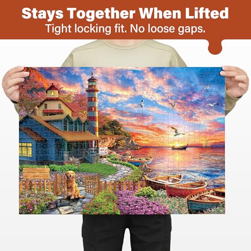 BenBen Puzzles for Adults 1000 Pieces Sunset Lighthouse Jigsaw Puzzles with Letters or Patterns on Back Challenging Puzzles for Family Game Night Home Dcor - Image 5